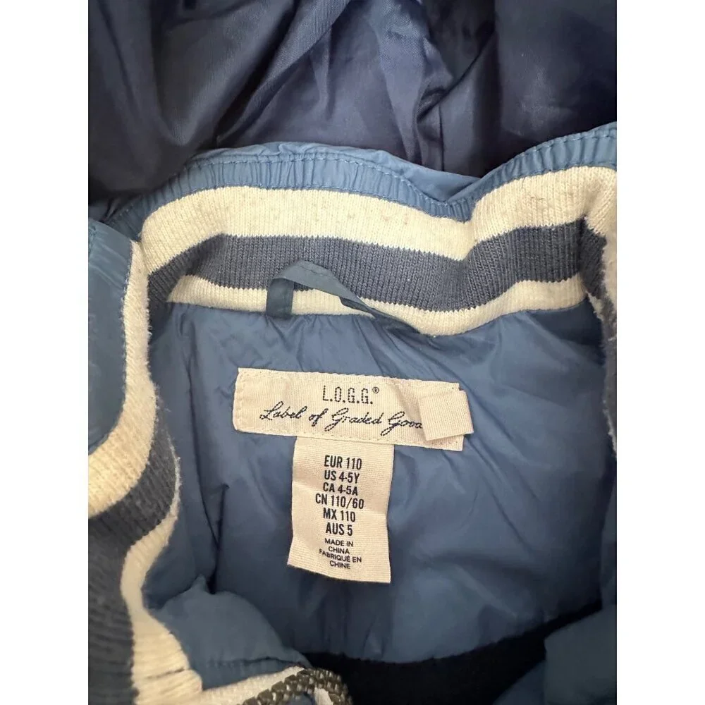 H&M L.O.G.G. Label Of Graded Goods Kids Blue Puffer Vest With Patches & Hood Siz